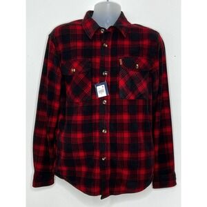Chaps Mens Fleece Button Up Shirt Side Pockets Cabin Camp Hunting M NWT Plaid